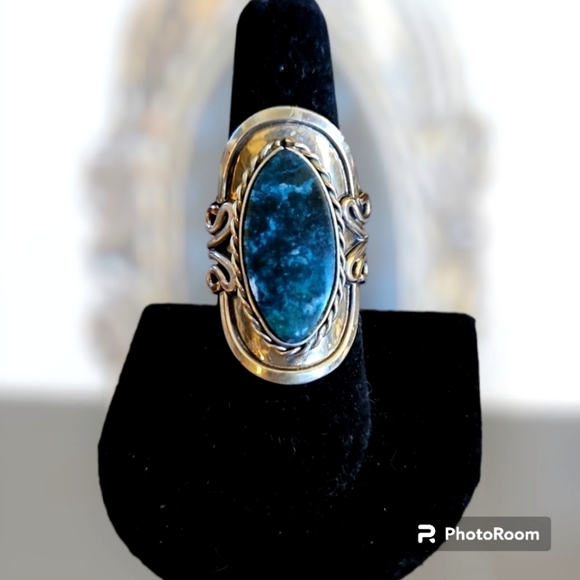 Peruvian Silver Castlecore Warrior Chrysocolla Statement Ring - Picture 1 of 4
